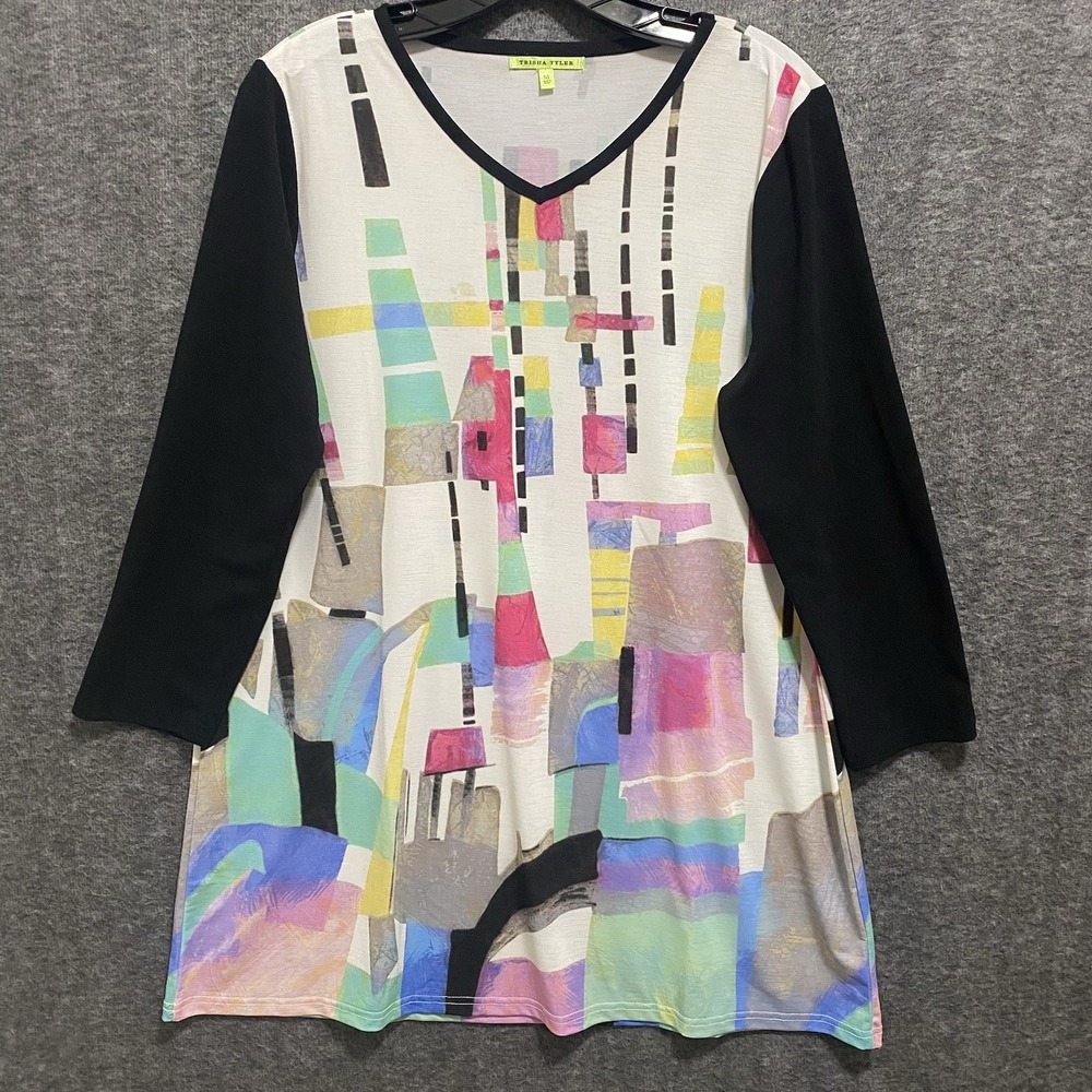 Trisha Tyler Tunic Top Womens M Artsy Colorful Art To Wear Oversized Lagenlook